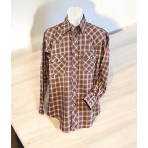 Vintage Plainsman Plaid Pearl Snaps Western Long Sleeve Cowboys Shirt 16-34
